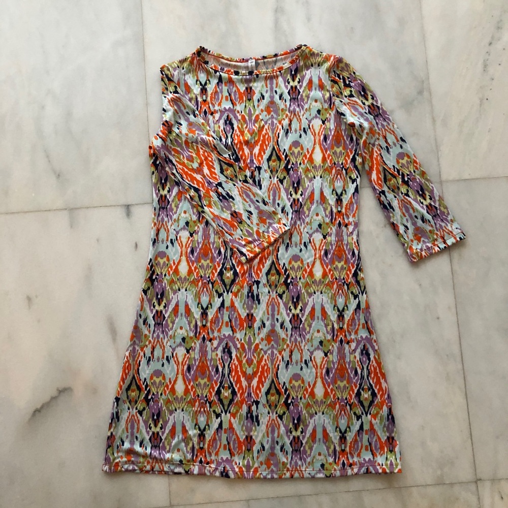 Colorful Parisian 3/4 sleeve jersey dress